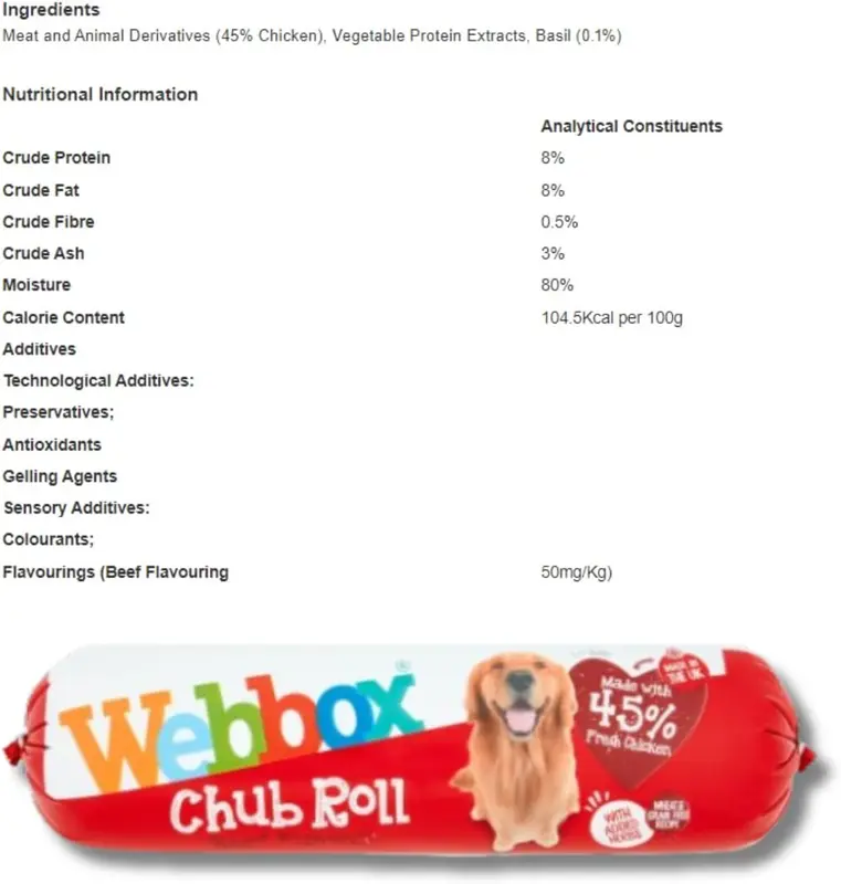 Webbox Chub Variety Dog Food 720g (15 Rolls) - Fresh Meat, Wheat & Grain Free, Complementary Food with Added Herbs - One Week Supply, Made in the UK 6