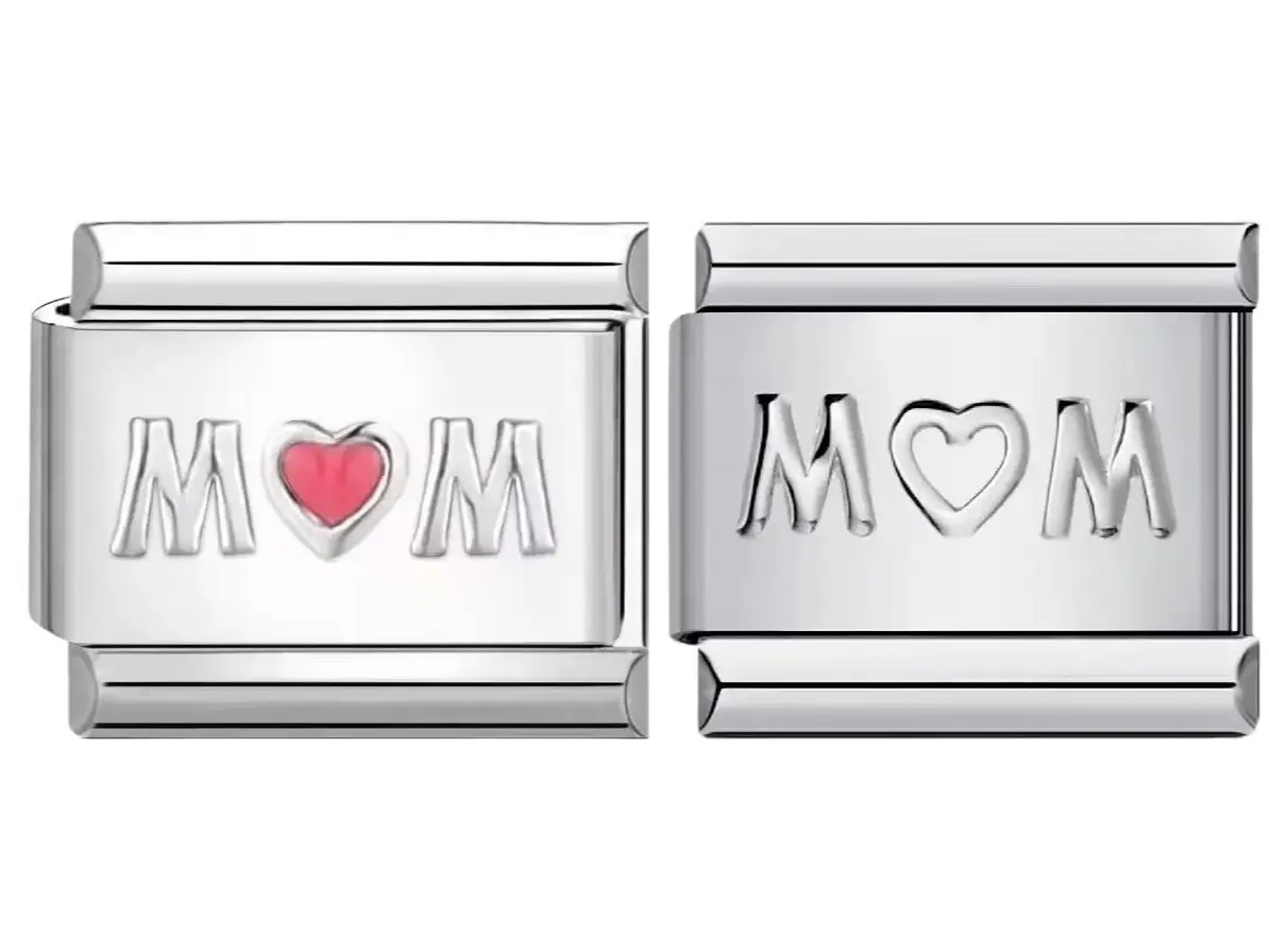 Italian 9mm Silver Stainless Steel Mom Charm – Fits Nomination Bracelet, Mother’s Day Gift
