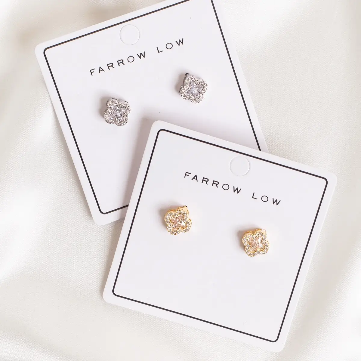 Farrow Low Crystal Clover Stud Earrings in Gold & Silver - Tarnish-Free and Versatile