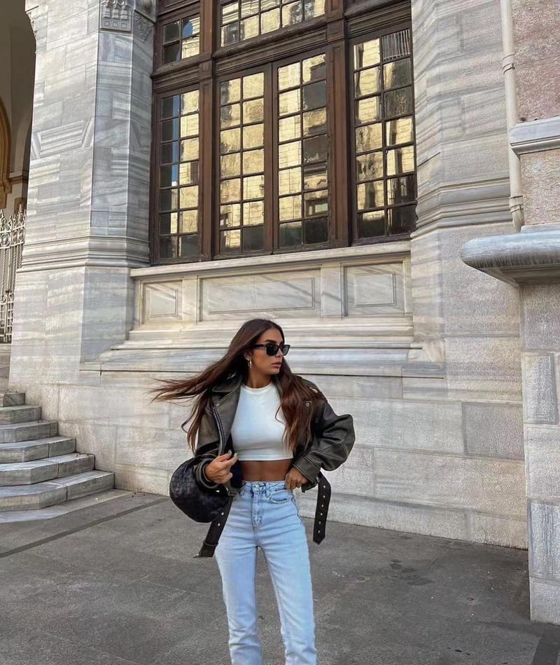 Product Introduction of NEW New Coal graysty le Women's washed leather jacket with belt, short coat with downgraded zipper and vintage lapel jacket HOT 20