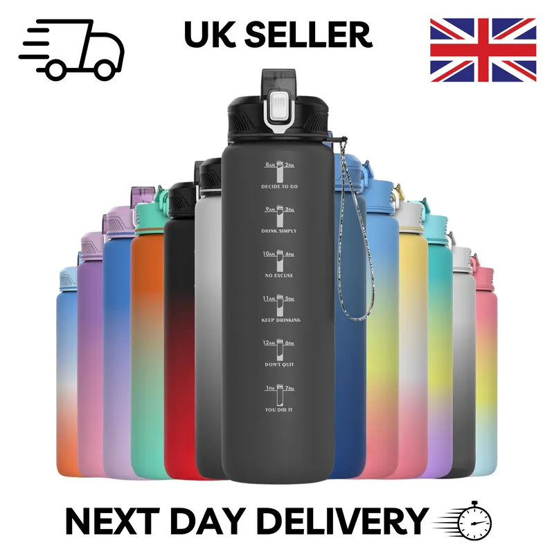1 Litre Fitness Sport Water Bottles with Straw & Time Maker, BPA-free Plastic Bottle 1 Design for Girls, Boy Running, cycling (Spout 1000ml Black), Drinkware, Washable, Reusable, Portable, Tumbler, Bottles, Mug, Cup Cover Lid Silicone Translucent Bottled 6