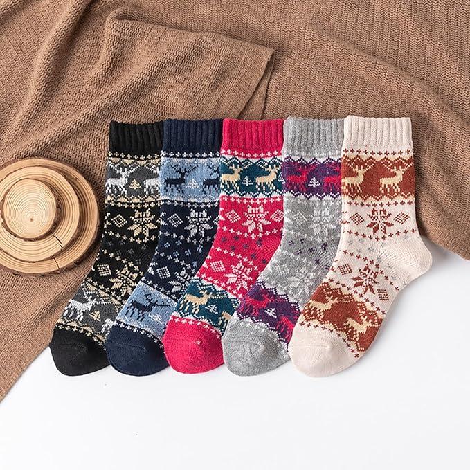 5 Pairs Womens Thermal Socks Winter Thick Socks Ladies Warm Knitting Wool Socks Christmas Gifts for Women - Suitable for UK size 4-8 and EU size 36-41 6