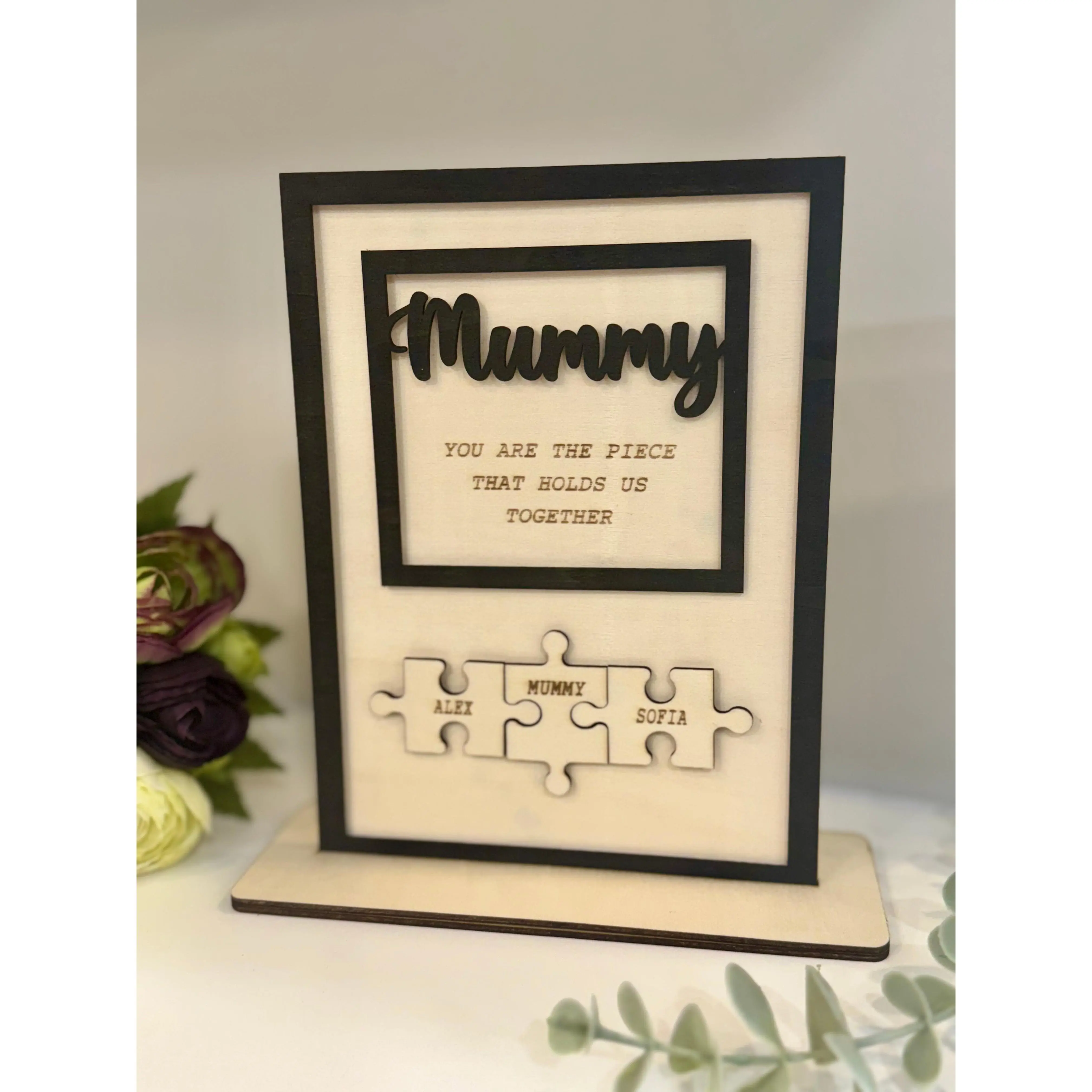Personalised Mothers Day Wooden Puzzle Sign, Custom Family Name Gift for Mom, Nanny, Grandma, Personalized Gift for Mum