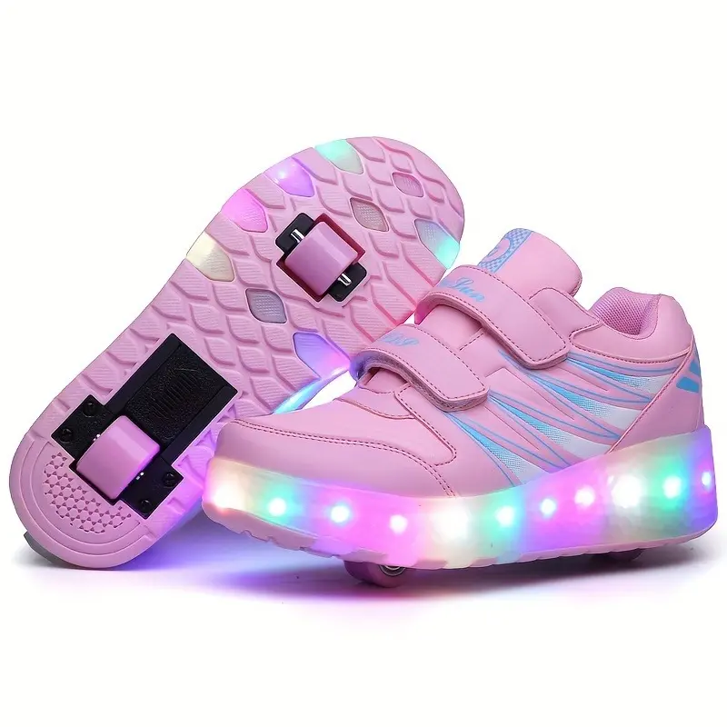 Girl's Fashion LED Light Roller Shoes, Comfy Detachable Wheel Skate Sneakers For Outdoor 1