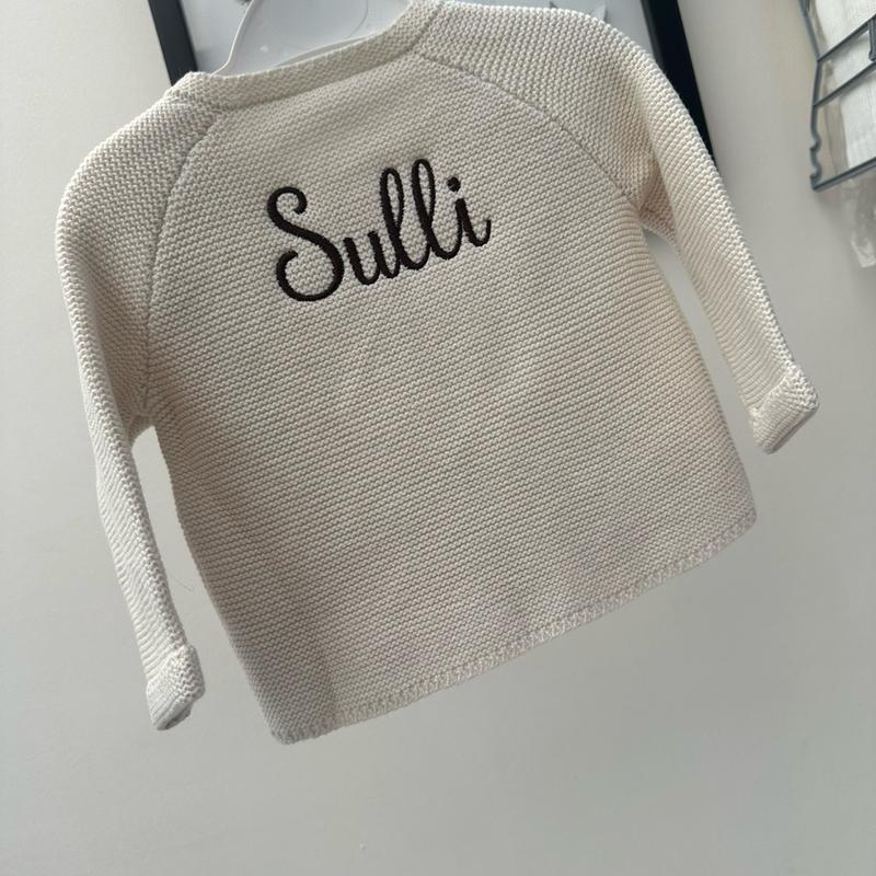 Girls Beige Cardigan with Embroidered Name, Personalised. baby clothes 3