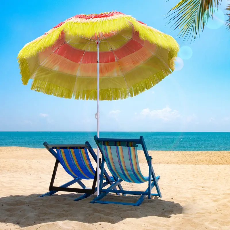 Outsunny 1.6m Patio Garden Hawaii Beach Sun Umbrella Sunshade Hawaiian Folding Tilting Crank Parasol (Multicolor) 1