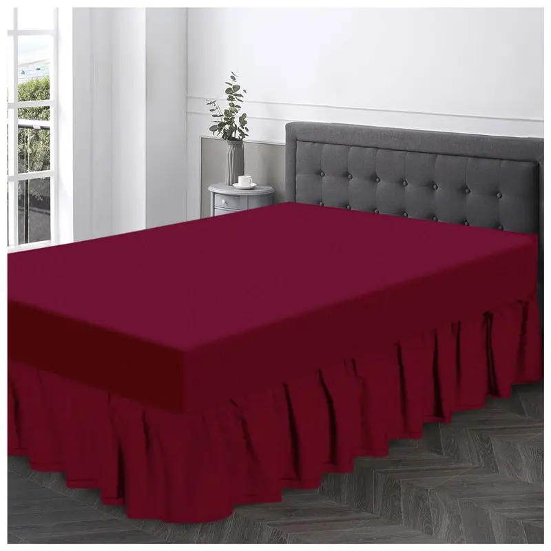 Easy Care Plain Dyed Polycotton Valance Sheet Super Soft Shrinkage Fade Resistant Frilled Valance Bed Skirts Extra Deep Fitted Valance Bed Sheets (Wine, King) 2