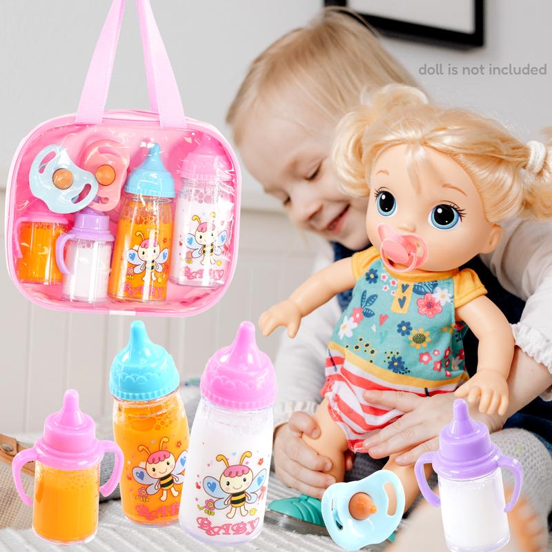 BiBi Doll 7-In-1 Baby Doll Accessories Set – Baby Dolls Bottles With Disappearing Milk And Juice, Carry Bag, Dummies – Magic Milk Bottle Baby Doll Dummy Baby Doll Feeding Set Baby Doll Bottle 4
