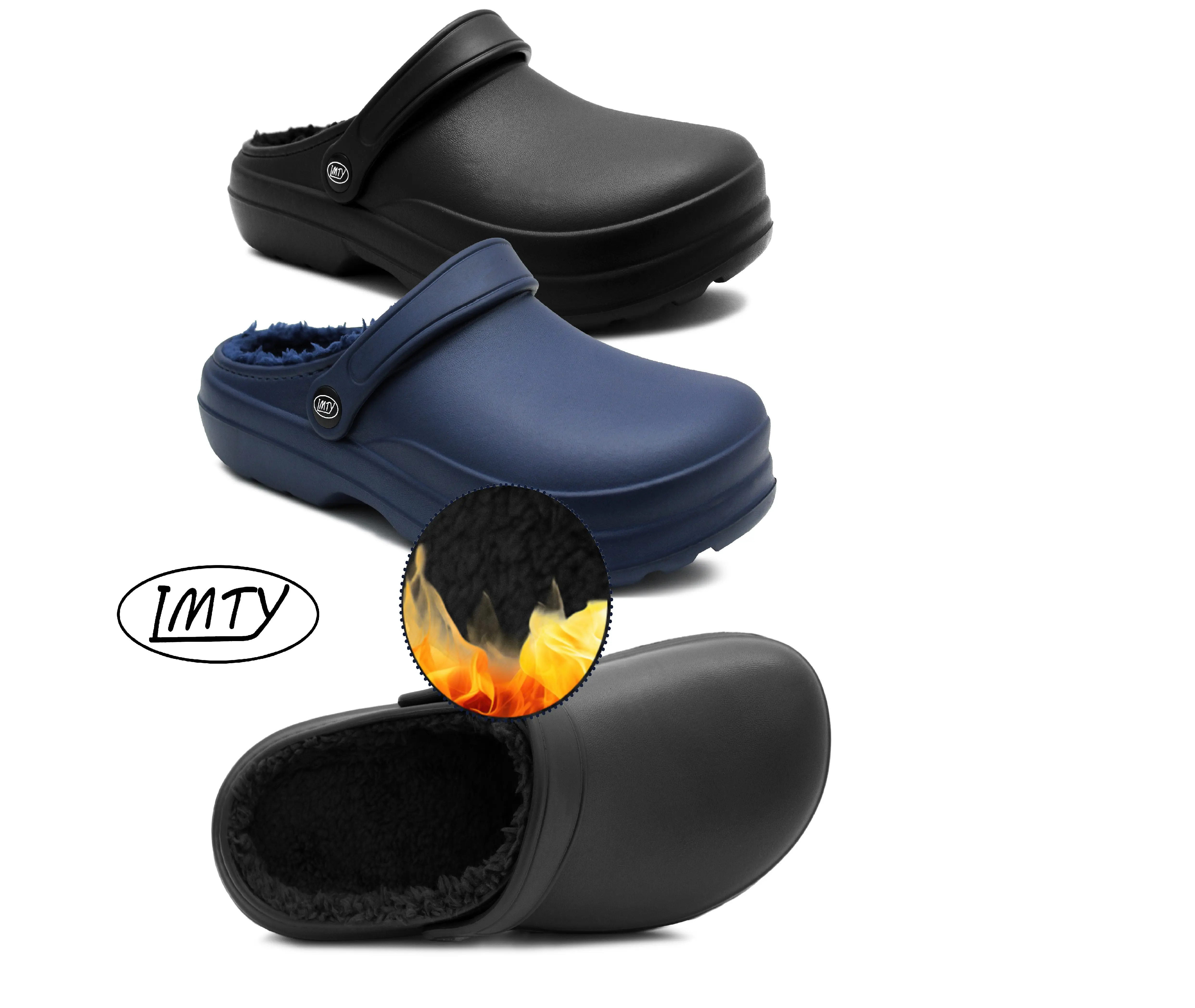 Womens Slippers Clogs Warm Fleece Lined Thermal Waterproof Lightweight EVA Garden Ladies Clogs Kitchen Nurse Faux Fur comfy House Shoes