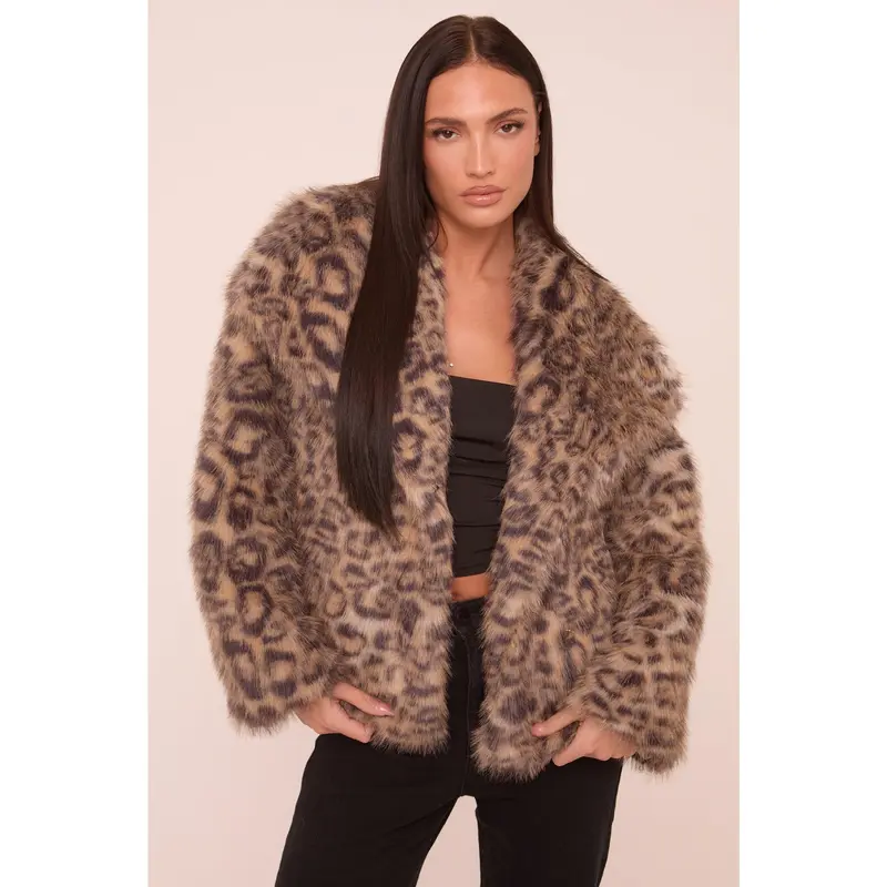 Dania Womenswear Rebellious Fashion Leopard Print Faux Fur Cropped Coat 3