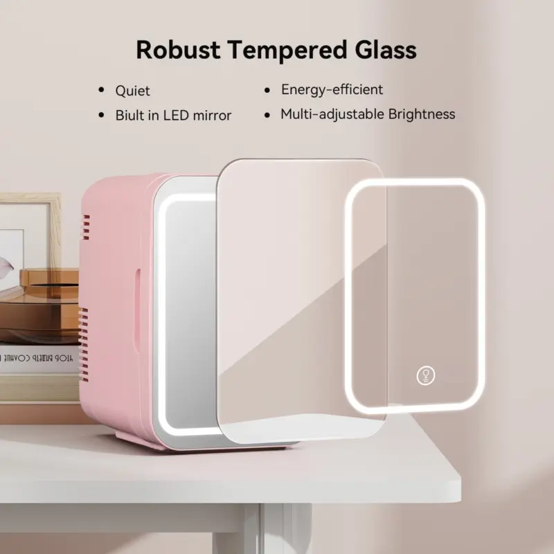 4L Mini Fridge with LED Mirror Portable Cooler Warmer Table Top Bedroom Makeup 6