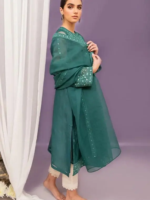 Cross Stitch - SHIRT & DUPATTA - Pakistani Dress - SWISS LACE-2PC -IT FEATURES INTRICATE EMBROIDERY ON THE SHIRT AND DUPATTA, Clothes Traditional Womenswear Comfort Women Lady Green Pakistani Dress Eid outfit Pakistani suite Pakistani clothing brand