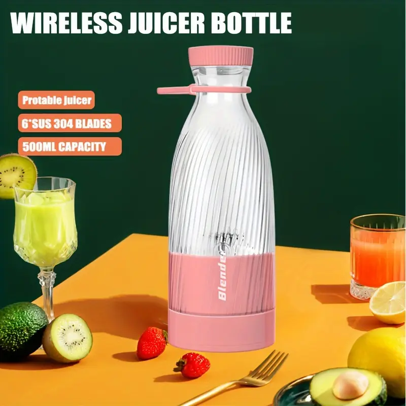 Electric Fruit Juicer Blender Juice Mixer Mini 500ML Wireless Portable Household USB Charging 6 Blade Gift Juice Cup, Personal Size Blender For Smoothies And Shakes, Home Fruit Blender For Kitchen, Home, Travel 3