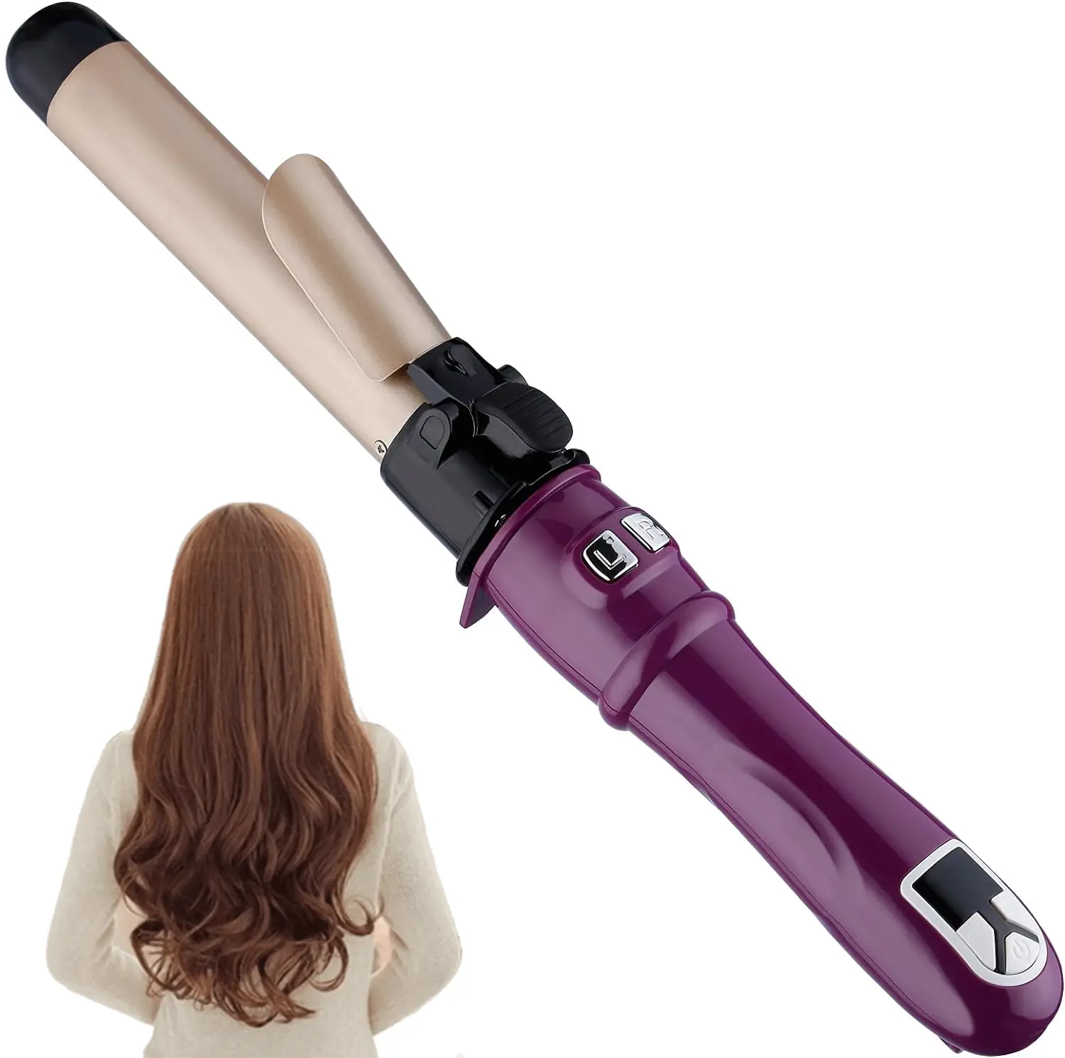 Kahaf Automatic Rotating Hair Curler - 28mm Curling Tongs 360° Rotating - Curling Iron with Intelligent Reheat Control Upto 220°C - Purple Comfort
