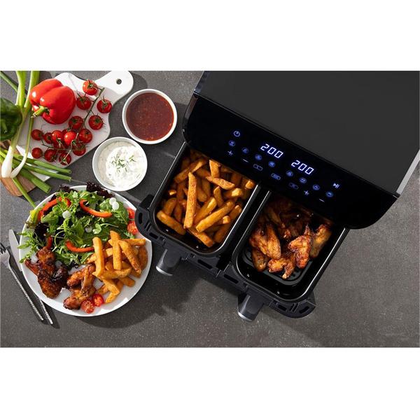 Daewoo Digital Double Drawer Air Fryer with Sync Function, Use Less Oil for Healthier Baking, Roasting and Grilling, 8 pre-set cooking Programs, 9 Liters, Family Sized, Black 2