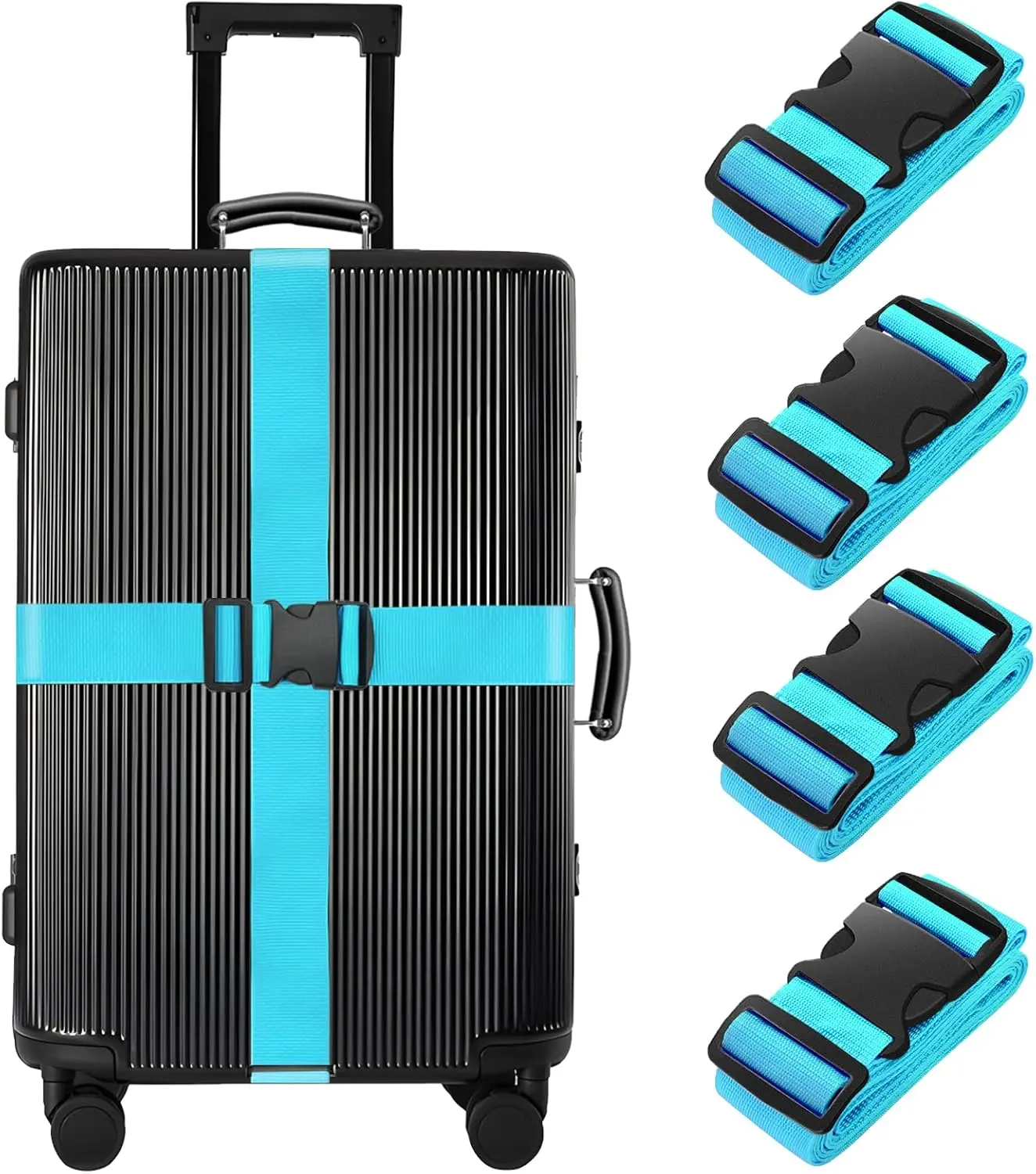 4 Pcs Luggage Straps for Suitcases Strap Suitcase Belts，Heavy duty Luggage Straps，Adjustable Suitcase Straps,Premium Accessory for Travel Bag Closure (Blue)