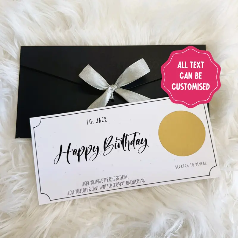 Customisable Birthday Surprise Scratch Card, Personalised Gift Card for Any Occasion, Luxury Gift Envelope, Scratch and Reveal Personalised Bday Surprise 0