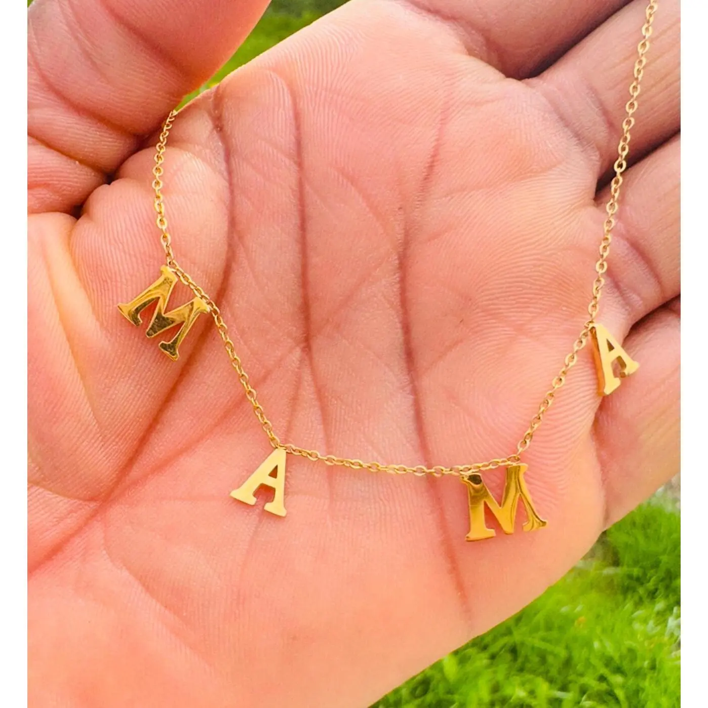 Delicate Gold MAMA Letter Initial Pendant Necklace for Mum