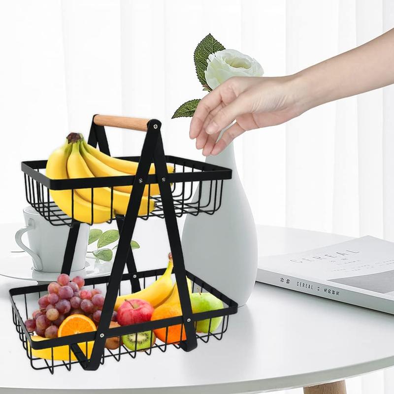 2-Tier Fruit Storage Basket – Multi-Purpose Fruit & Vegetable Holder, Bread Basket & Kitchen Organizer Decorative 2