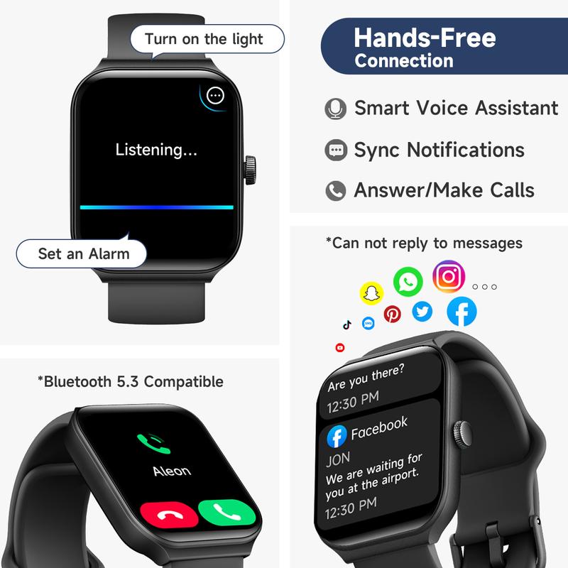 TOOBUR Smart Watch with BT Answer/Make Calls, Smart Voice Assistant, Sleep Tracking, IP68 Waterproof, Step Calorie Activity Tracker, 100 Sports Fitness Tracker, 1.95" Smartwatch for Men Women, Compatible iOS&Android Phones 3