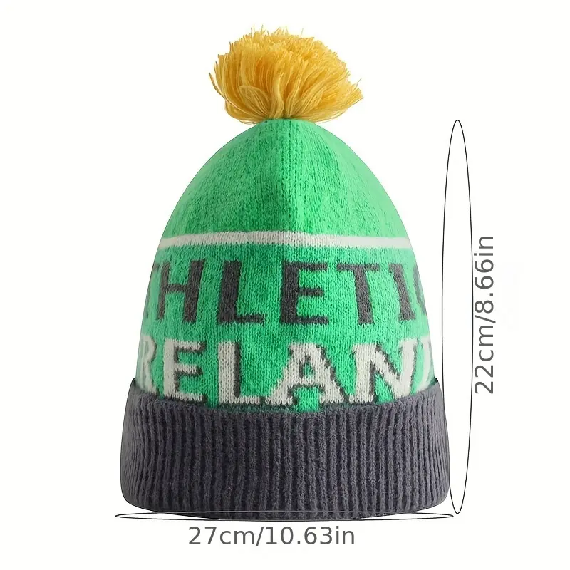 Women's Winter Knitted Beanie with Pom Pom - 100% Polyester, Elastic, Lightweight Athletic Ireland Design Cap, Fleece Lined Warm Furry Hat 3