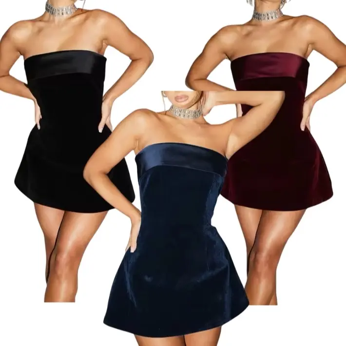 MORGANA Valentines Women's Velvet Bandeau Mini Dress for Formal Occasions - Womenswear