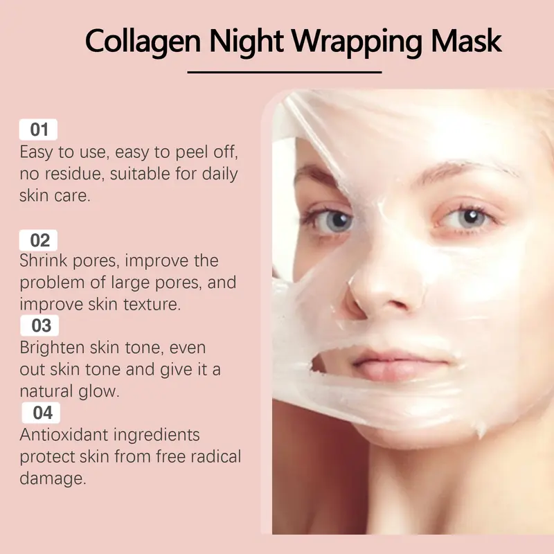 Collagen Overnight Wrapping Peel Off Facial Mask, 1/2 Counts Hydrating & Tightening Skin Care Mask, Elasticity & Hydration Care Facial Mask, Christmas Gift Hydrate Comfort 8