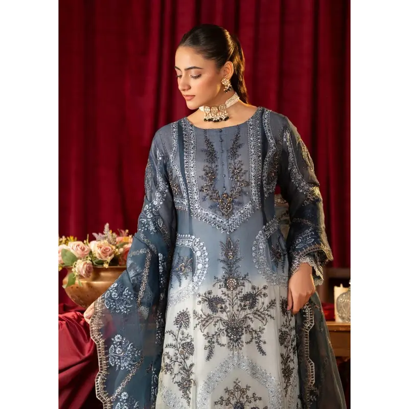 SIMRANS ‘Maria B Inspired’ | Embroidered Chiffon Readymade | SM743 (Blue-Grey) 1