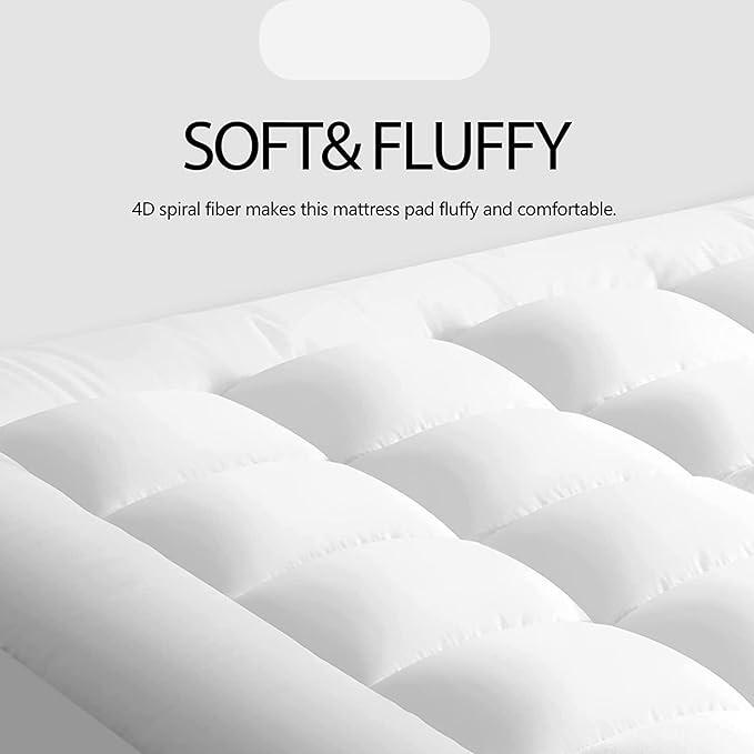Mattress Topper (4 Inch/10cm) Thick, Quilted Extra Deep Mattress Topper, Super Fluffy & Breathable Microfiber Mattress Topper with Elasticized Straps 2