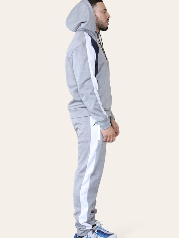 Men's 2 Piece Panel Logo Running Jogging Tracksuit Hooded 4