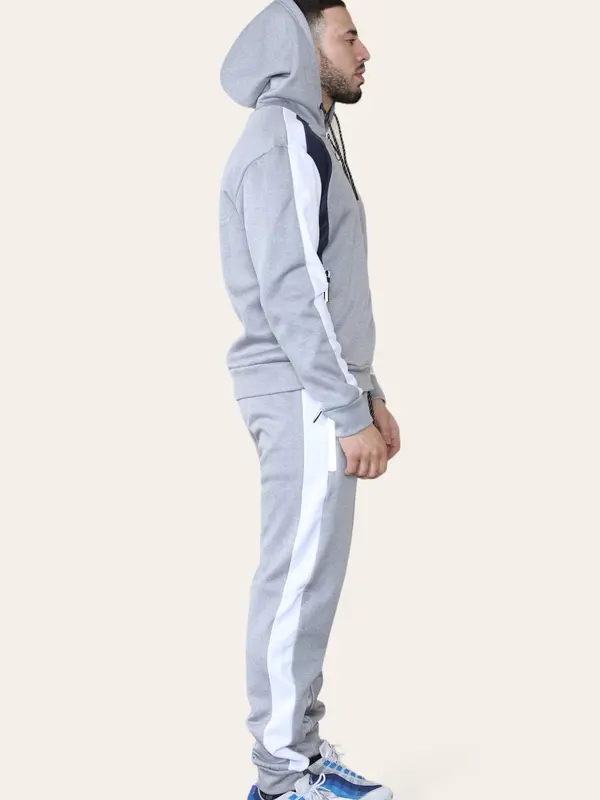 Men's 2 Piece Panel Logo Running Jogging Tracksuit Hooded 3