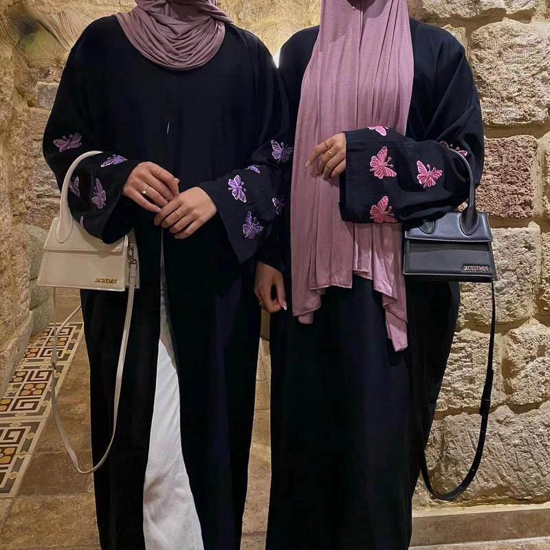 HASASERIES HS1040 Butterfly Embroidered Elegant Cardigan Robe plain elegant solid casual 0