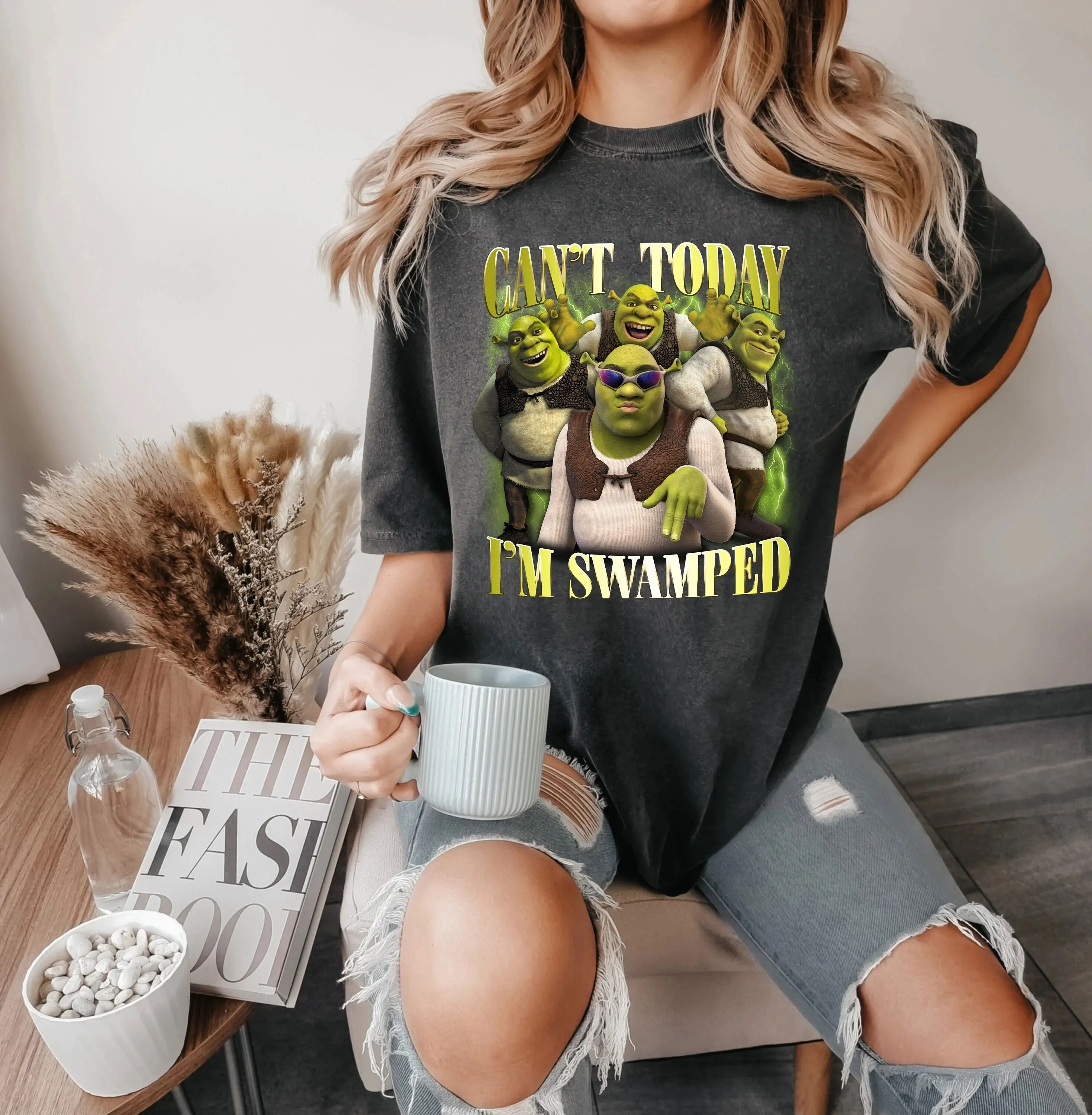 Shrek Funny Trending T-Shirt Can't Today I'm Swamped, Trendy Funny T-Shirt, Meme Graphic Tee, Birthday Gift, All Weather Clothing, Cotton Pullover, Size Available Up To 3XL