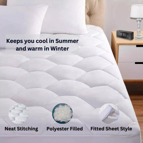 Quilted Mattress Protector 40cm Extra Deep Fitted Mattress Cover, 200 GSM Triple Filled Mattress Protector with Elastic Skirt, Breathable and Noiseless Bed Cover, Machine Washable (White) Soft luxury bedding  set bed  accessories cute  bedding  sets 5