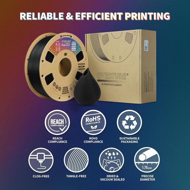PLA Filament 1.75mm PLA 3D Printer Filament, 1kg Cardboard Spool (2.2lbs), Dimensional Accuracy +/- 0.02mm, Fit Most FDM Printer(Black) 5