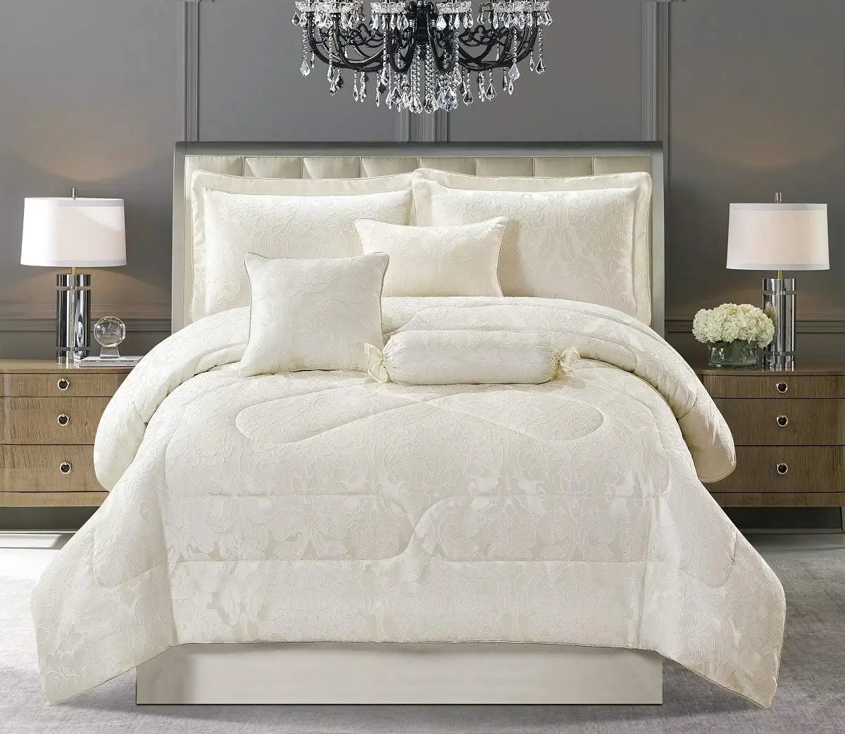 Luxury 7-Piece Jacquard Quilted Comforter Set – Premium Bedspread, Throw & Cushions | Soft, Wrinkle-Resistant Stripes | TikTok UK Marketplace Best Seller