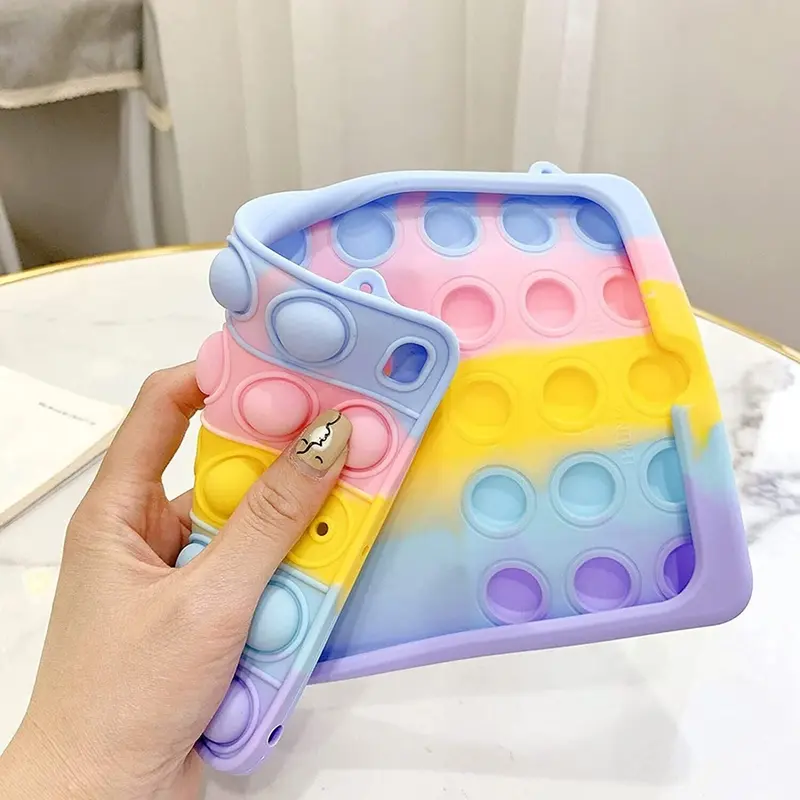XZC Push Pop Fidget Toys Case for iPad 2019/2020/2021 (7th/8th/9th) 10.2inch Silicone Shockproof Full Body Protection Tablet Cover with Fold Kickstand and Lanyard (iPad 2019/2020/2021 10.2) 5