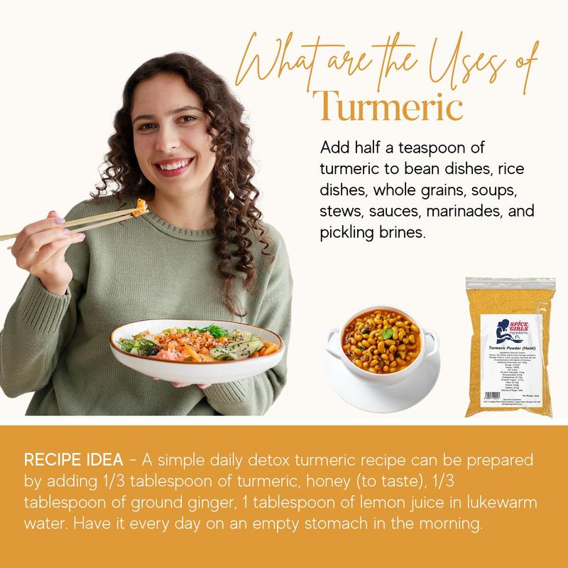 Spice Girls Ingredients Organic Turmeric Powder in Resealable Pouch - Authentic Indian Taste Flavor cinnamon 6s 7