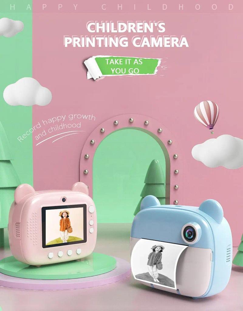 Product Introduction of Children Digital Camera Instant Print for Kids Thermal Print Camera Instant Photo Printing Camera Video Toys+32G Memory Card 36