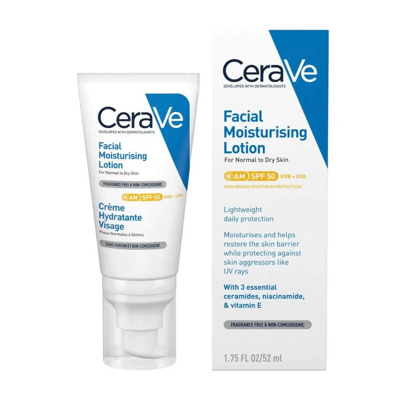 CeraVe AM Facial Moisturising Lotion SPF50 with Ceramides for Normal to Dry Skin 52ml 1