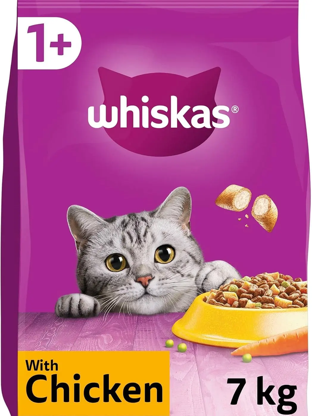Whiskas 1+ Adult Chicken, Adult Dry Cat Food , 7 kg ( Pack of 1)