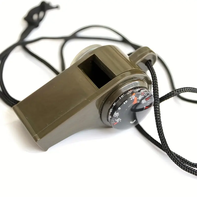 1pc 3-in-1 Ultimate Emergency Survival Tool - Whistle, Compass, Thermometer Combo for Camping, Hiking, Outdoor Adventures, Referee, and Cheerleading - Durable ABS Construction 2