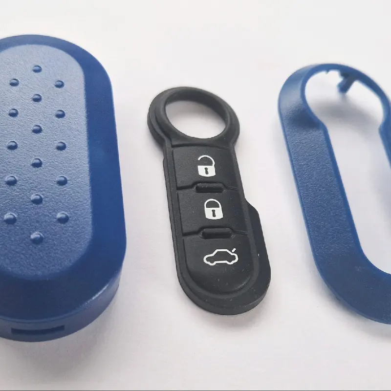 Blue plastic key shell case with rubber button pad for Fiat 500 remote key 1
