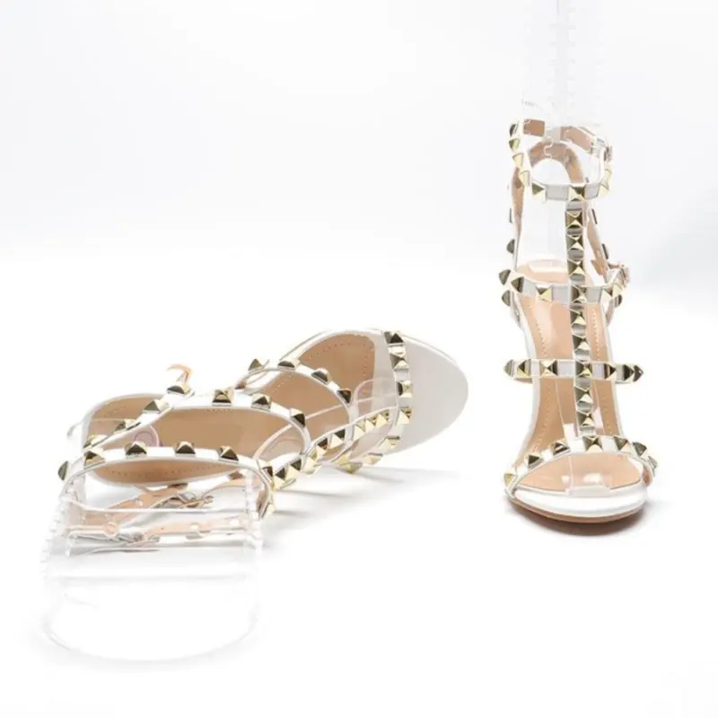 Women's High Heel Studded Rivet Ankle Strappy Stiletto Shoes 8