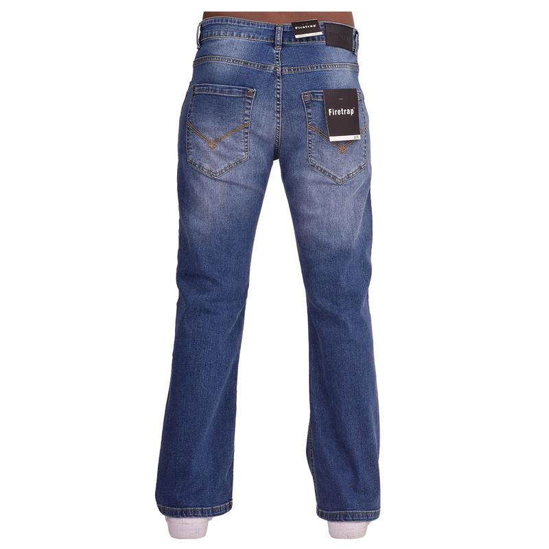 Firetrap Original Mens Designer Hardwearing Durable Quality Bootcut Leg Regular Fit Relaxed Wide Bottom Denim Jeans Zip Fly Fastening Classic 5 Pocket Jean 5