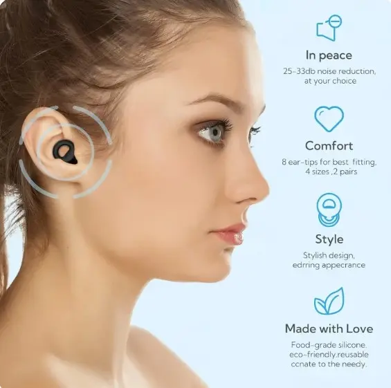 LOOP STYLE Black Comfortable Light Soft Reusable Silicon Earplugs Set with Travel Case for Sleep, Work, and Conversation Silicone Teens 3