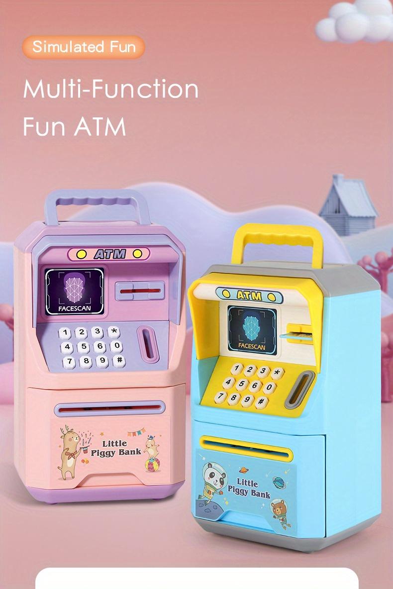 Product Introduction of New Simulated Human Face Recognition ATM Machine Piggy Bank, Children's Multi-functional Music Automatic Money Roll Password Box Intelligent Voice Tips Savings Bank Toys 0