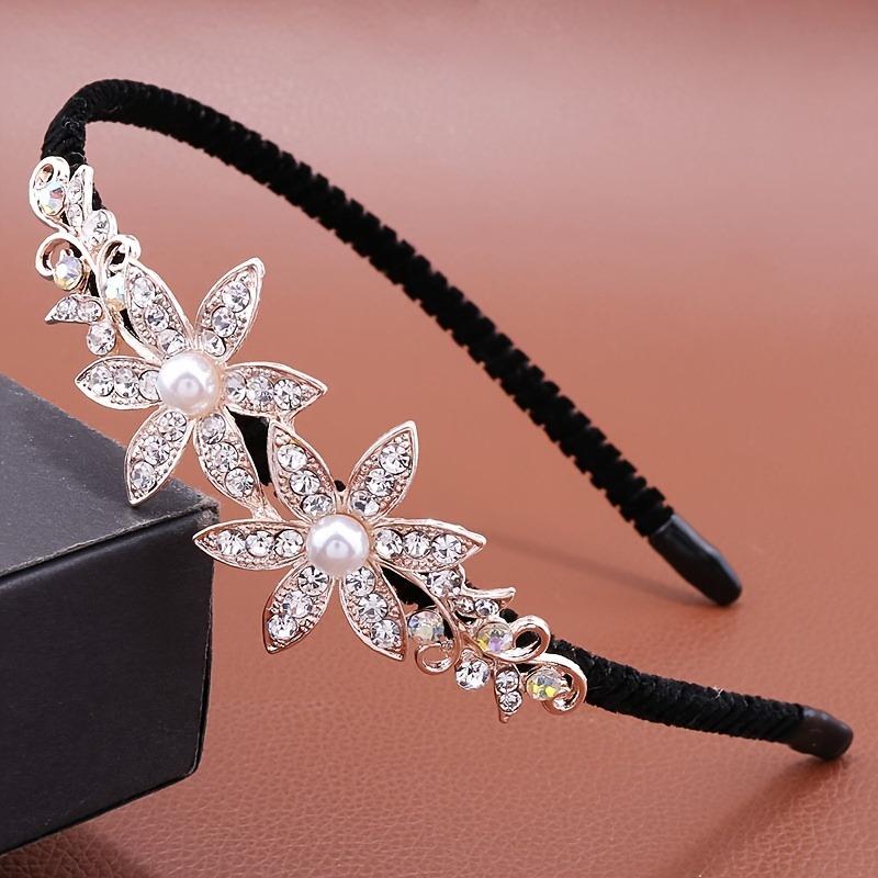 Product Introduction of 1pc Elegant Floral And Butterfly Rhinestone Hairband, Versatile Hair Accessory For Women, Retro Style, Simple Design For Face Washing And Styling 2
