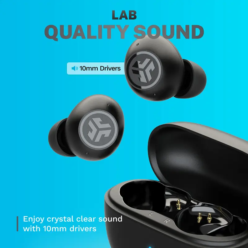 JLab Go Pop Active Noise Cancelling Earbuds, 24+ Hour Playtime, True Wireless, Be Aware Mode, Custom Touch Controls, IP55, 3 Sets Gel Tips, Android/iOS, Bluetooth 4