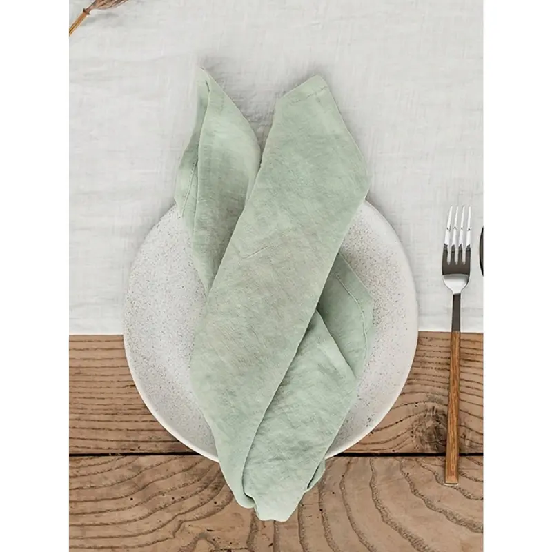 6/12pcs Modern Minimalist Green Soft Absorbent Dining Party Decor Wrinkled Square Napkins, Suitable For Restaurant, Home, Events Cutlery Tableware 4